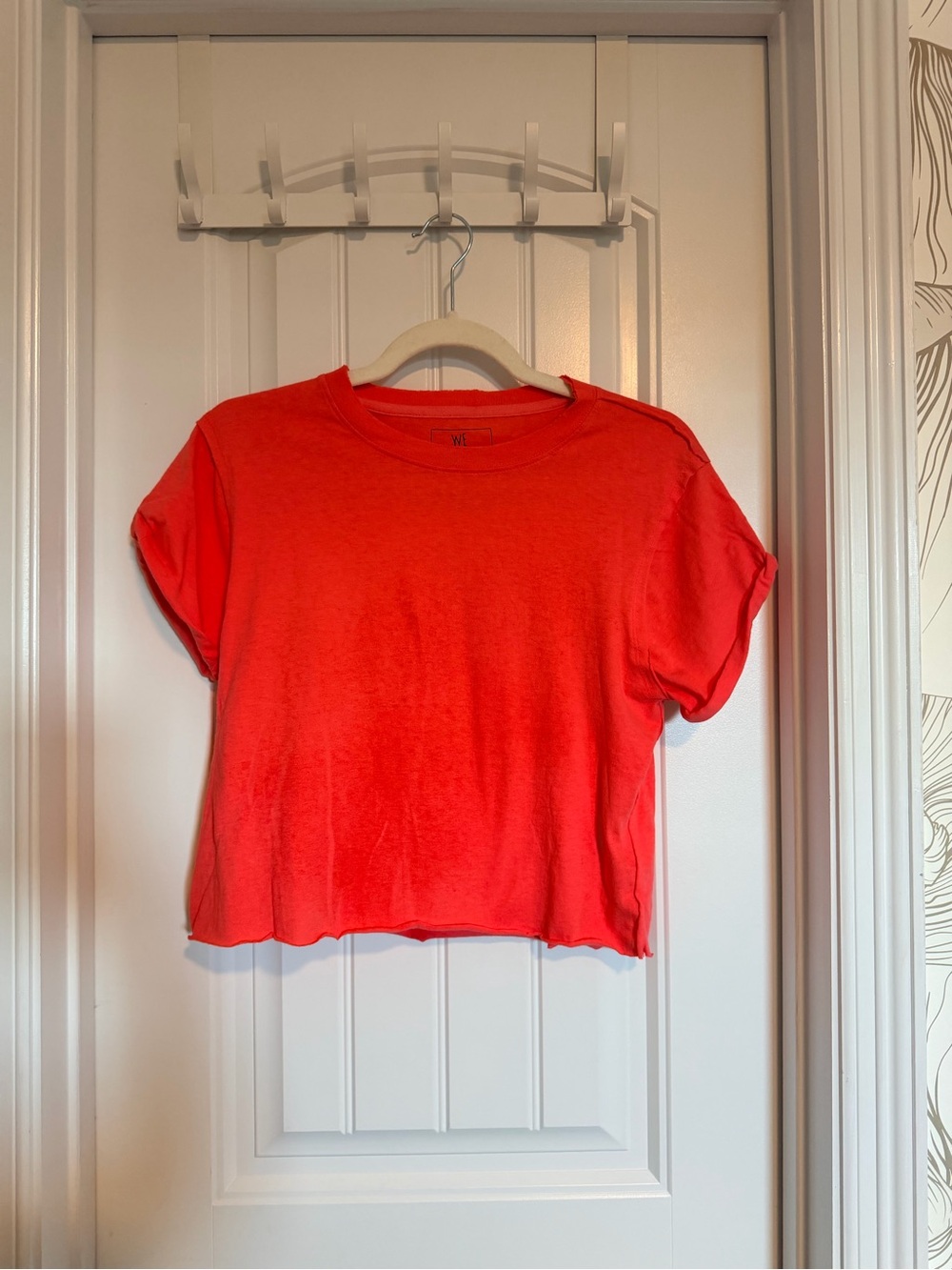 Free People We The Free Coral Red Short Sleeve Crop Tee XS